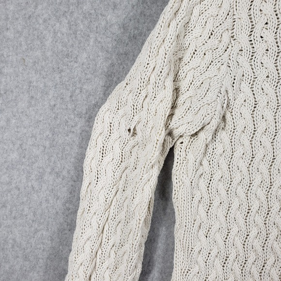 Liz Claiborne Womens Sweater Petite Large Ivory Cable Knit Polo V-Neck Good - Picture 9 of 10